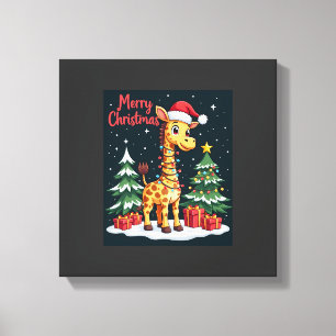 Impressão Em Tela Girafa Feliz Árvore de Natal Iluminação Papai Noel