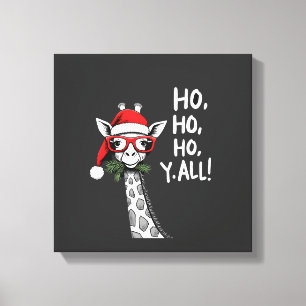 Impressão Em Tela Girafa Fofa Com Chapéu de Papai Noel Feliz Natal G