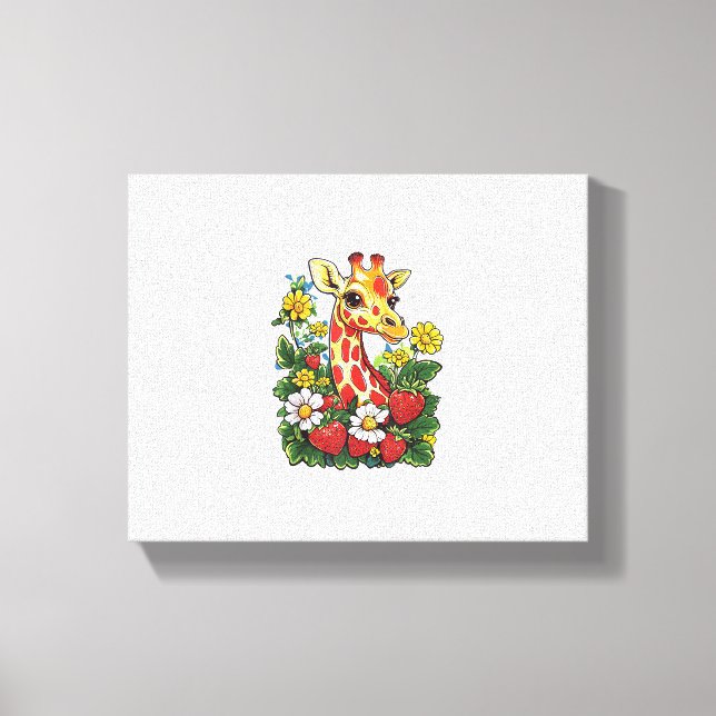 Impressão Em Tela Girafa Morangos e Flores Gráfico Gira Fofa (Frente)