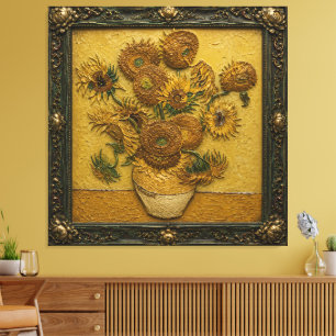 Impressão Em Tela Girasóis em uma moldura ornamentada   Parede flora