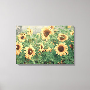 Impressão Em Tela Girassóis Textura Vintage Amarela Arte Floral