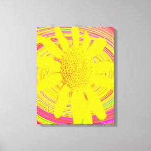 Impressão Em Tela Girassol Amarelo em espiral psicodélica