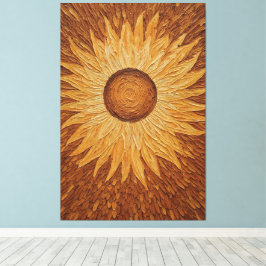 Impressão Em Tela Girassol Dourado com Pétalas Texturizadas Abstrato