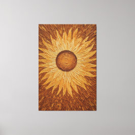 Impressão Em Tela Girassol Dourado com Pétalas Texturizadas Abstrato