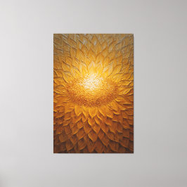 Impressão Em Tela Girassol Dourado com Pétalas Texturizadas Abstrato