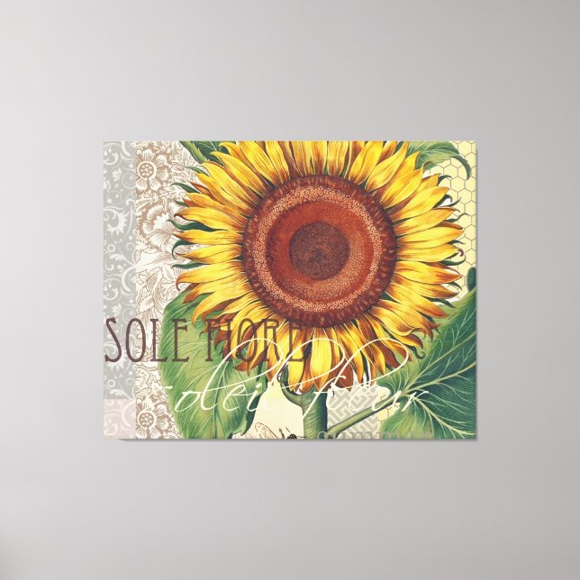 Impressão Em Tela Girassol Vintage Damask Flower Art (Frente)
