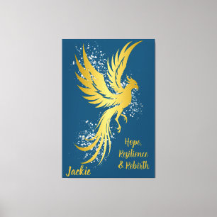 Impressão Em Tela Glam Dourado Phoenix Silver Glitter Monograma Azul