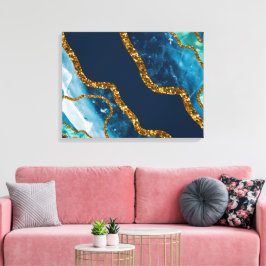 Impressão Em Tela Glitter de Geodo de Agato Azul e Dourado