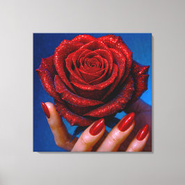 Impressão Em Tela Glitzernde Rote Rose mit Passenden Nägeln