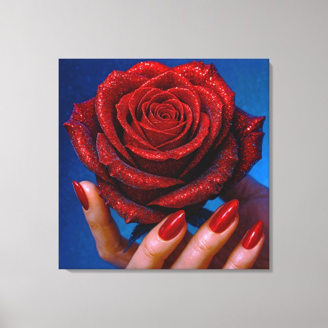 Impressão Em Tela Glitzernde Rote Rose mit Passenden Nägeln (Frente)