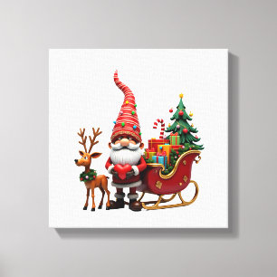 Impressão Em Tela Gnome da Luz de Natal Papai Noel Montado em Trenó