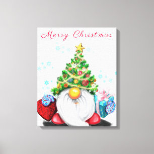 Impressão Em Tela Gnomo bonitinho com chapéu de árvore de Natal e