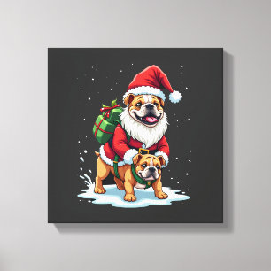 Impressão Em Tela Gnomo Montando Bulldog Inglês Natal Xmas Meninos G