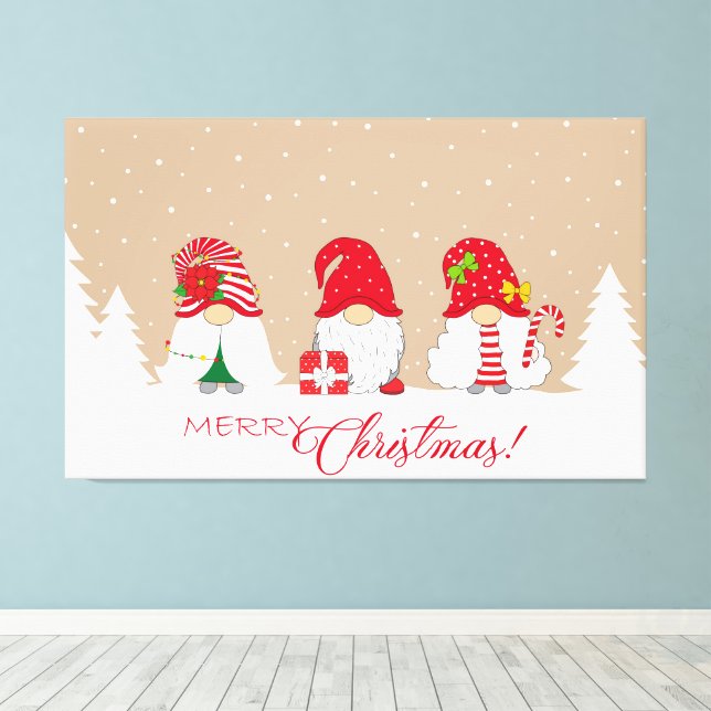 Impressão Em Tela Gnomos Feliz Natal (Insitu(piso de madeira))