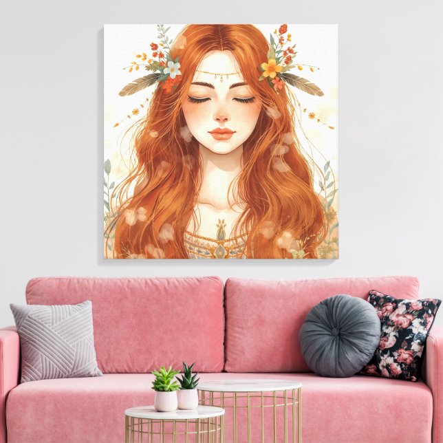 Impressão Em Tela Goddess of Nature –Bohemian Earth Spirit Woman Art (Insitu(Sala de estar))