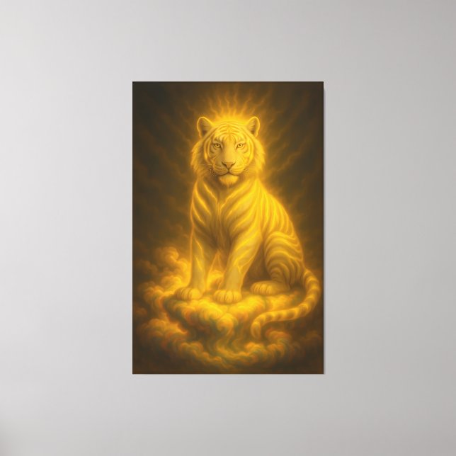 Impressão Em Tela Golden Aura White Tiger – Divine Celestial Guardia (Frente)