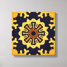 Impressão Em Tela Golden Aztec Sun Abstract Navy Blue Home Wall Art