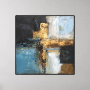 Impressão Em Tela Golden Gridscape – Arte de Parede Abstrata