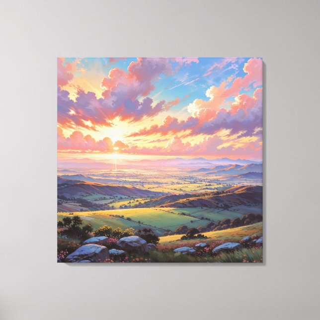 Impressão Em Tela Golden Hills - Vibrant Landscape Illustration (Frente)