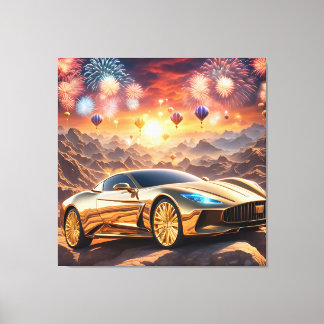 Impressão Em Tela golden luxury car in a desert landscape