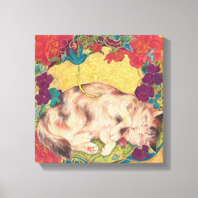 Impressão Em Tela  Golden Nap: Feline Serenity in Bloom (Frente)