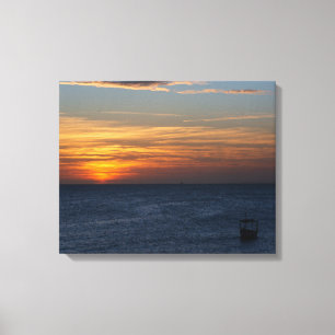 Impressão Em Tela Golden Ocean Sunset with Silhouette Boat