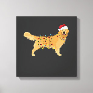 Impressão Em Tela Golden Retriever Férias Luz de Natal Essencial