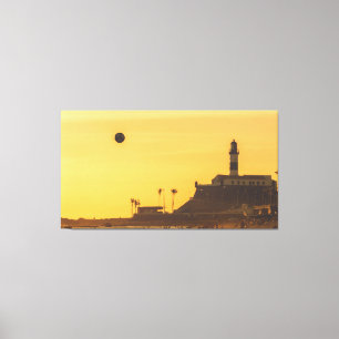 Impressão Em Tela Golden Sunset Over Historic Lighthouse and Coastal