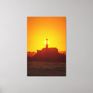 Impressão Em Tela Golden Sunset Silhouette of Farol da Barra Salvado