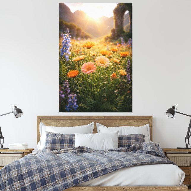 Impressão Em Tela Golden Wildflowers at Sunrise – Cinematic Floral (Insitu(Quarto))
