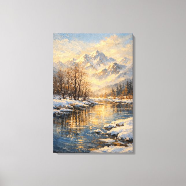 Impressão Em Tela Golden Winter River Serenity – Oil Painting (Frente)