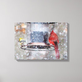 Impressão Em Tela Goldfinch e Cardeal no Alimentador