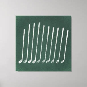 Impressão Em Tela Golf Clubs Antigos Golfing Art Vintage Estilo Verd