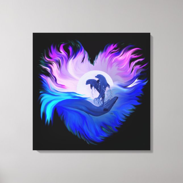 Impressão Em Tela Golfinhos na Lua (Frente)