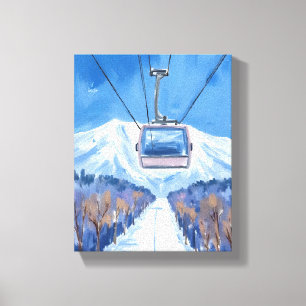 Impressão Em Tela Gôndola de Esqui Montanha de Neve Aquarela