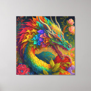 Impressão Em Tela Gorgeous Neon Floral Dragon