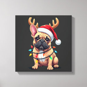 Impressão Em Tela Gorro de Papai Noel de Luz de Natal de Bulldog Fra