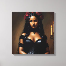 Impressão Em Tela Gótico Black Girl Rosa vermelha Art