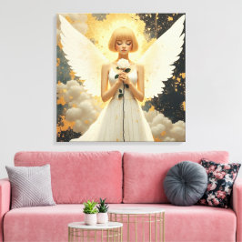 Impressão Em Tela Graça Celestial | Anjo Bonito e Rosa