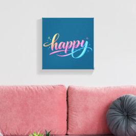 Impressão Em Tela Gradiente Pastel Vibrante Tipografia FELIZ - Moder