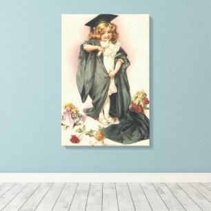 Impressão Em Tela Graduação Antiga, Menina Vestindo um Chapéu e Beca