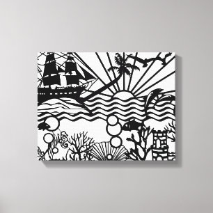 Impressão Em Tela Gráfico B&W Navegação Submarina