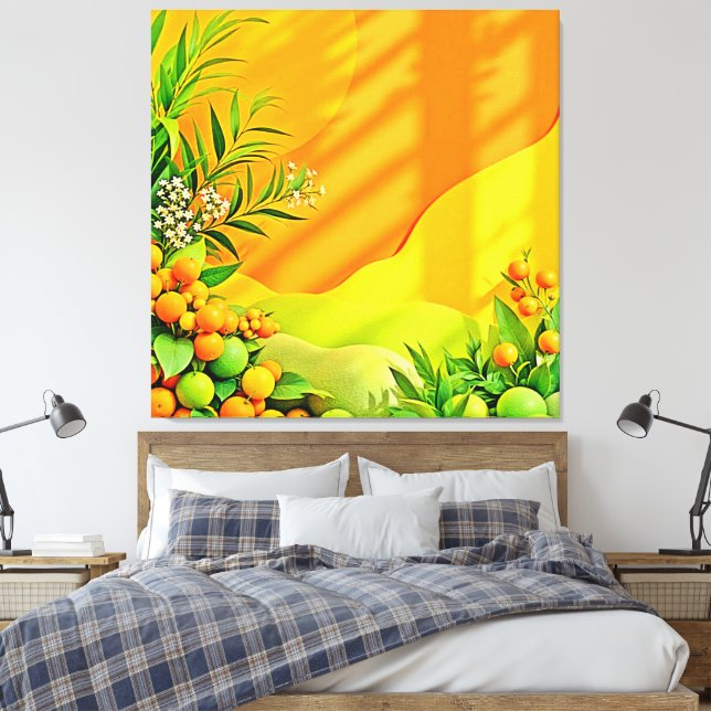 Impressão Em Tela Gráfico de Citros e Folhas (Insitu(Quarto))