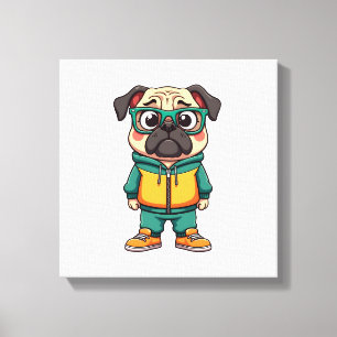 Impressão Em Tela Gráfico de Streetwear de Cartoon de Pug Hipster Vi