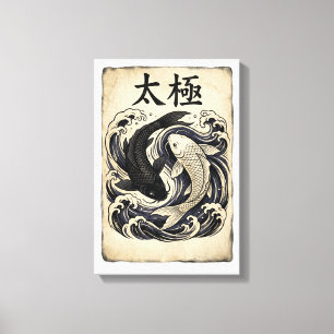 Impressão Em Tela Gráfico Vintage de Peixes Koi Japoneses Yin Yang