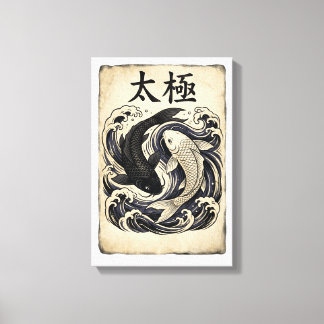 Impressão Em Tela Gráfico Vintage de Peixes Koi Japoneses Yin Yang