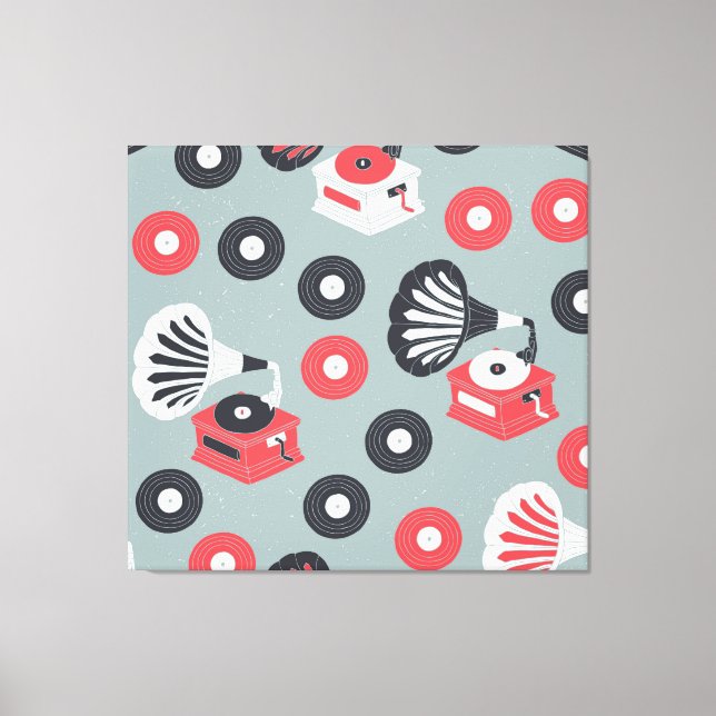 Impressão Em Tela Gramofone Arte Sem Costura Desenhada À Mão (Frente)