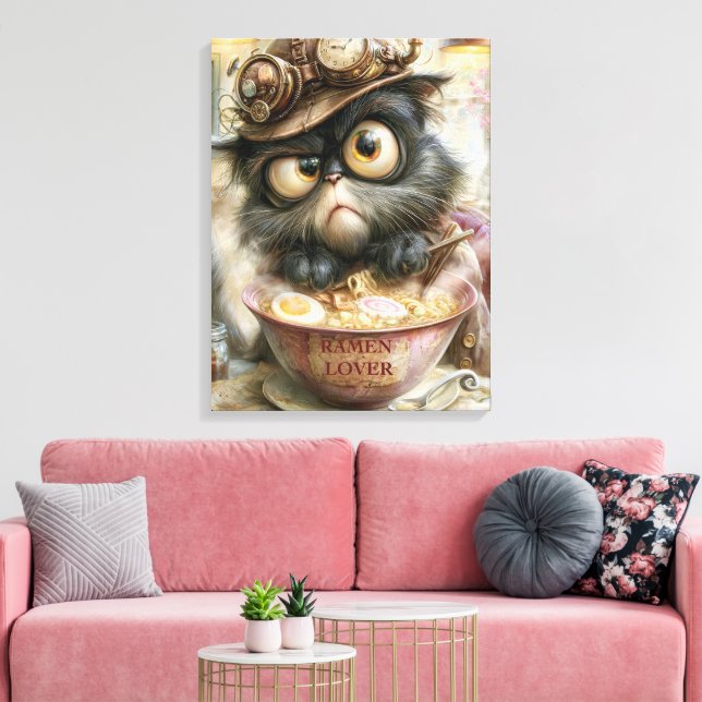 Impressão em tela grande de gato Ramen Steampunk e (Insitu(Sala de estar))