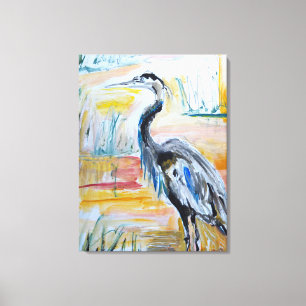 Impressão Em Tela Grande Garça Azul Expressionista de Zona Húmida