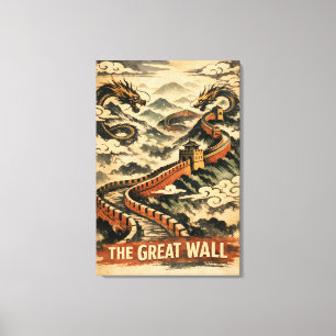 Impressão Em Tela Grande Muralha da China Viagem Vintage